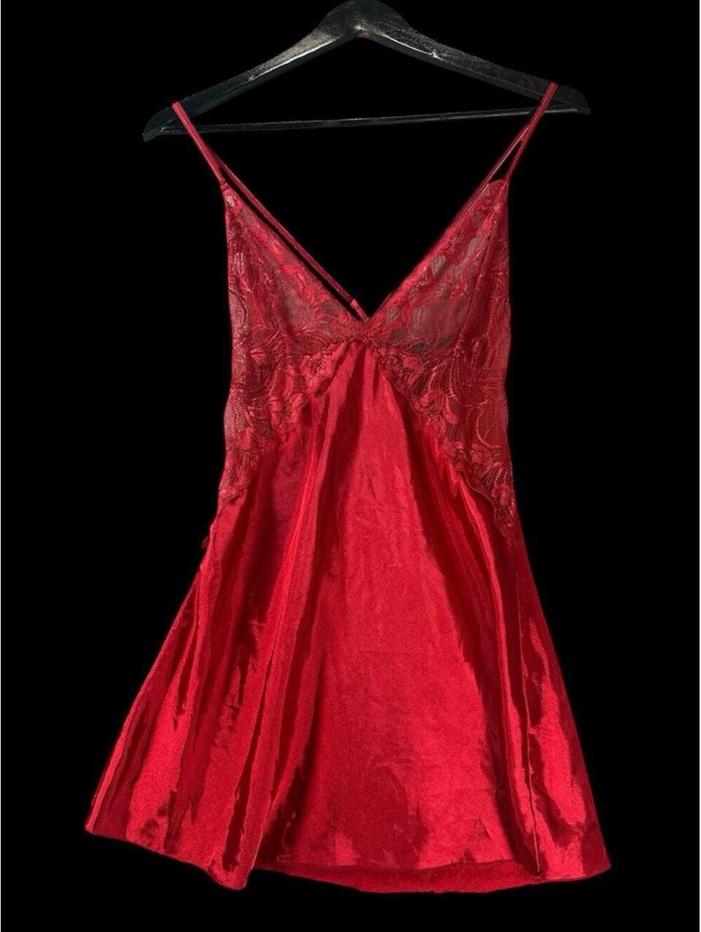 Avidlove Red Satin Lace Babydoll Slip Dress – Size Small
